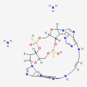 molecular formula C24H32F2N12O8P2S2 B10828267 azane;(1R,3R,15E,28R,29R,30R,31R,36R,41R)-29,41-difluoro-39-hydroxy-34-sulfanyl-39-sulfanylidene-2,33,35,38,40,42-hexaoxa-4,6,9,11,13,18,20,22,25,27-decaza-34λ5,39λ5-diphosphaoctacyclo[28.6.4.13,36.128,31.04,8.07,12.019,24.023,27]dotetraconta-5,7(12),8,10,15,19(24),20,22,25-nonaene 34-oxide 