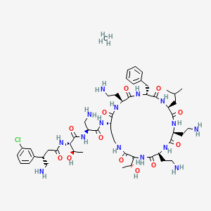 (2S,3R)-2-[[(3S)-4-amino-3-(3-chlorophenyl)butanoyl]amino]-N-[(2S)-3-amino-1-oxo-1-[[(3S,6S,9S,12S,15R,18S,21S)-6,9,18-tris(2-aminoethyl)-15-benzyl-3-[(1R)-1-hydroxyethyl]-12-(2-methylpropyl)-2,5,8,11,14,17,20-heptaoxo-1,4,7,10,13,16,19-heptazacyclotricos-21-yl]amino]propan-2-yl]-3-hydroxybutanamide;methane