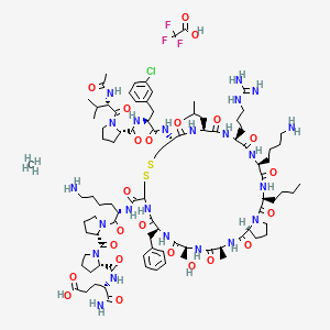 (4S)-4-[[(2S)-1-[(2S)-1-[(2S)-2-[[(3S,6S,9S,12S,15S,24S,27S,30S,33S)-15-[[(2S)-2-[[(2S)-1-[(2S)-2-acetamido-3-methylbutanoyl]pyrrolidine-2-carbonyl]amino]-3-(3-chlorophenyl)propanoyl]amino]-6-(4-aminobutyl)-24-benzyl-3-butyl-9-(3-carbamimidamidopropyl)-27-(hydroxymethyl)-30-methyl-12-(2-methylpropyl)-2,5,8,11,14,23,26,29,32-nonaoxo-18,19-dithia-1,4,7,10,13,22,25,28,31-nonazabicyclo[31.3.0]hexatriacontane-21-carbonyl]amino]-6-aminohexanoyl]pyrrolidine-2-carbonyl]pyrrolidine-2-carbonyl]amino]-5-amino-5-oxopentanoic acid;methane;2,2,2-trifluoroacetic acid