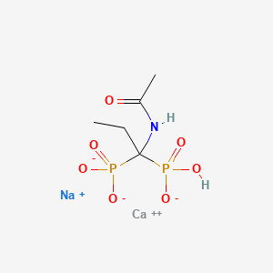 molecular formula C5H10CaNNaO7P2 B10828353 calcium;sodium;(1-acetamido-1-phosphonatopropyl)-hydroxyphosphinate 