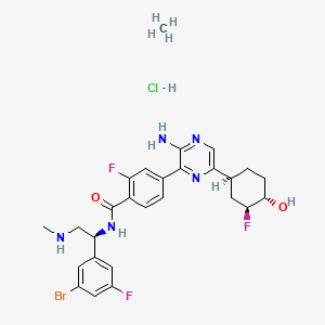 4-[3-amino-6-[(1S,3S,4S)-3-fluoro-4-hydroxycyclohexyl]pyrazin-2-yl]-N-[(1S)-1-(3-bromo-5-fluorophenyl)-2-(methylamino)ethyl]-2-fluorobenzamide;methane;hydrochloride