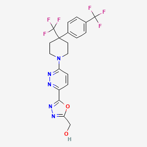 molecular formula C20H17F6N5O2 B10828366 [5-[6-[4-(trifluoromethyl)-4-[4-(trifluoromethyl)phenyl]piperidin-1-yl]pyridazin-3-yl]-1,3,4-oxadiazol-2-yl]methanol 