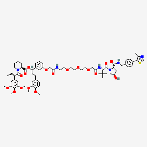 molecular formula C68H90N6O17S B10828479 [3-(3,4-dimethoxyphenyl)-1-[3-[2-[2-[2-[2-[2-[[(2S)-1-[(2S,4R)-4-hydroxy-2-[[4-(4-methyl-1,3-thiazol-5-yl)phenyl]methylcarbamoyl]pyrrolidin-1-yl]-3,3-dimethyl-1-oxobutan-2-yl]amino]-2-oxoethoxy]ethoxy]ethoxy]ethylamino]-2-oxoethoxy]phenyl]propyl] (2S)-1-[(2S)-2-(3,4,5-trimethoxyphenyl)butanoyl]piperidine-2-carboxylate 