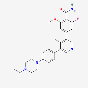 2-Fluoro-6-methoxy-4-[4-methyl-5-[4-(4-propan-2-ylpiperazin-1-yl)phenyl]pyridin-3-yl]benzamide