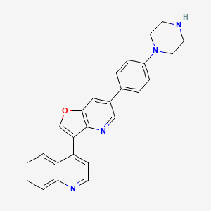 molecular formula C26H22N4O B10828528 6-(4-Piperazin-1-ylphenyl)-3-quinolin-4-ylfuro[3,2-b]pyridine 