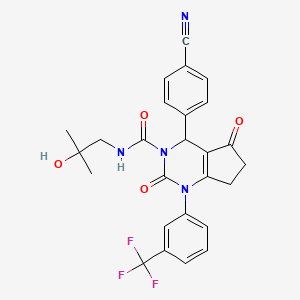 molecular formula C26H23F3N4O4 B10828553 4-(4-Cyanophenyl)-N-(2-hydroxy-2-methylpropyl)-2,5-dioxo-1-(3-(trifluoromethyl)phenyl)-4,5,6,7-tetrahydro-1H-cyclopenta[d]pyrimidine-3(2H)-carboxamide 