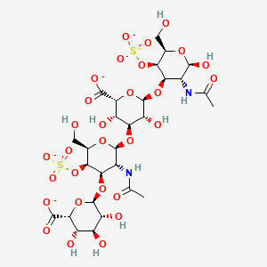 molecular formula C28H40N2O29S2-4 B10828603 (2R,3S,4S,5R,6R)-6-[(2S,3R,4R,5R,6R)-3-acetamido-2-[(2R,3R,4S,5S,6R)-2-[(2R,3R,4R,5R,6R)-3-acetamido-2-hydroxy-6-(hydroxymethyl)-5-sulfonatooxyoxan-4-yl]oxy-6-carboxylato-3,5-dihydroxyoxan-4-yl]oxy-6-(hydroxymethyl)-5-sulfonatooxyoxan-4-yl]oxy-3,4,5-trihydroxyoxane-2-carboxylate 