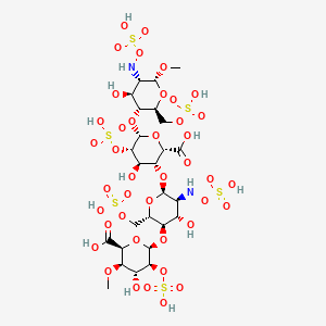 molecular formula C26H44N2O41S6 B10828667 (2S,3R,4R,5S,6R)-6-[(2S,3R,4S,5S,6S)-6-[(2S,3R,4R,5S,6R)-2-carboxy-4-hydroxy-6-[(2S,3R,4S,5S,6R)-4-hydroxy-6-methoxy-5-(sulfooxyamino)-2-(sulfooxymethyl)oxan-3-yl]oxy-5-sulfooxyoxan-3-yl]oxy-4-hydroxy-5-(sulfooxyamino)-2-(sulfooxymethyl)oxan-3-yl]oxy-4-hydroxy-3-methoxy-5-sulfooxyoxane-2-carboxylic acid 