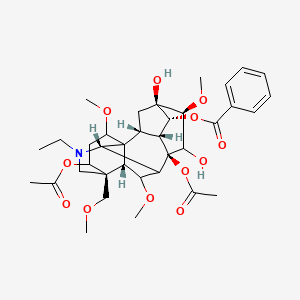 molecular formula C36H49NO12 B10829071 [(2R,3R,4R,5R,6S,8R,10S,13R,17S,18R)-8,14-diacetyloxy-11-ethyl-5,7-dihydroxy-6,16,18-trimethoxy-13-(methoxymethyl)-11-azahexacyclo[7.7.2.12,5.01,10.03,8.013,17]nonadecan-4-yl] benzoate 