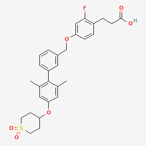 molecular formula C29H31FO6S B10829153 3-[4-[[3-[4-(1,1-dioxothian-4-yl)oxy-2,6-dimethylphenyl]phenyl]methoxy]-2-fluorophenyl]propanoic acid 