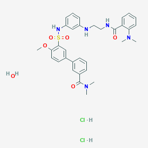 molecular formula C33H41Cl2N5O6S B10829172 3'-({3-[(2-{[2-(dimethylamino)phenyl]formamido}ethyl)amino]phenyl}sulfamoyl)-4'-methoxy-N,N-dimethyl-[1,1'-biphenyl]-3-carboxamide hydrate dihydrochloride 