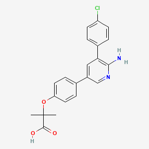 molecular formula C21H19ClN2O3 B10829181 2-[4-[6-amino-5-(4-chlorophenyl)pyridin-3-yl]phenoxy]-2-methylpropanoic acid 