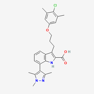 3-[3-(4-chloro-3,5-dimethylphenoxy)propyl]-7-(1,3,5-trimethyl-1H-pyrazol-4-yl)-1H-indole-2-carboxylic acid