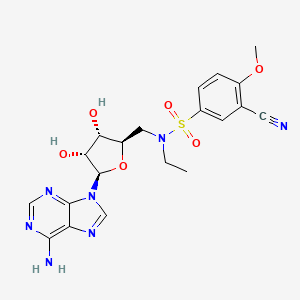 molecular formula C20H23N7O6S B10829272 N-{[(2R,5R)-5-(6-amino-9H-purin-9-yl)-3,4-dihydroxyoxolan-2-yl]methyl}-3-cyano-N-ethyl-4-methoxybenzene-1-sulfonamide 