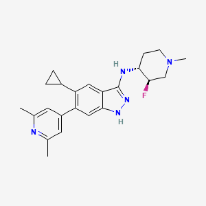 molecular formula C23H28FN5 B10829345 5-cyclopropyl-6-(2,6-dimethylpyridin-4-yl)-N-[(3R,4R)-3-fluoro-1-methylpiperidin-4-yl]-1H-indazol-3-amine 