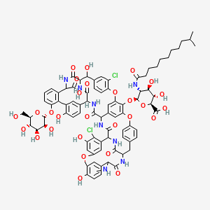 64-[(2S,3R,4R,5S,6S)-6-carboxy-4,5-dihydroxy-3-(10-methylundecanoylamino)oxan-2-yl]oxy-5,32-dichloro-2,26,31,44-tetrahydroxy-22-(methylamino)-21,35,38,54,56,59-hexaoxo-47-[(2R,3S,4S,5S,6R)-3,4,5-trihydroxy-6-(hydroxymethyl)oxan-2-yl]oxy-7,13,28-trioxa-20,36,39,53,55,58-hexazaundecacyclo[38.14.2.23,6.214,17.219,34.18,12.123,27.129,33.141,45.010,37.046,51]hexahexaconta-3,5,8,10,12(64),14(63),15,17(62),23(61),24,26,29(60),30,32,41(57),42,44,46(51),47,49,65-henicosaene-52-carboxylic acid