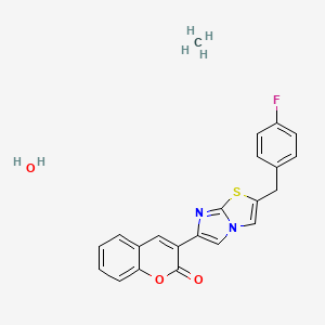 3-[2-[(4-Fluorophenyl)methyl]imidazo[2,1-b][1,3]thiazol-6-yl]chromen-2-one;methane;hydrate