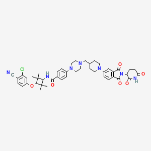 molecular formula C45H50ClN7O6 B10829399 N-[3-(3-chloro-4-cyanophenoxy)-2,2,4,4-tetramethylcyclobutyl]-4-[4-[[1-[2-(2,6-dioxopiperidin-3-yl)-1,3-dioxoisoindol-5-yl]piperidin-4-yl]methyl]piperazin-1-yl]benzamide 