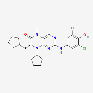 molecular formula C24H29Cl2N5O2 B10829432 (7R)-8-cyclopentyl-7-(cyclopentylmethyl)-2-[(3,5-dichloro-4-hydroxyphenyl)amino]-5-methyl-7,8-dihydropteridin-6(5H)-one 