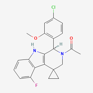 molecular formula C22H20ClFN2O2 B10829530 1-[(1R)-1-(4-chloro-2-methoxyphenyl)-5-fluorospiro[3,9-dihydro-1H-pyrido[3,4-b]indole-4,1'-cyclopropane]-2-yl]ethanone 