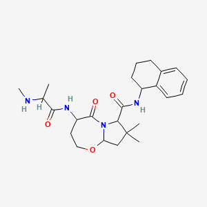 molecular formula C25H36N4O4 B10829622 8,8-dimethyl-4-[2-(methylamino)propanoylamino]-5-oxo-N-(1,2,3,4-tetrahydronaphthalen-1-yl)-2,3,4,7,9,9a-hexahydropyrrolo[2,1-b][1,3]oxazepine-7-carboxamide 