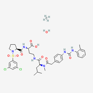 (2S)-2-[[(2S)-1-(3,5-dichlorophenyl)sulfonylpyrrolidine-2-carbonyl]amino]-4-[[(2S)-4-methyl-2-[methyl-[2-[4-[(2-methylphenyl)carbamoylamino]phenyl]acetyl]amino]pentanoyl]amino]butanoic acid;methane;hydrate