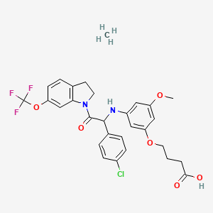 molecular formula C29H30ClF3N2O6 B10830152 4-[3-[[1-(4-Chlorophenyl)-2-oxo-2-[6-(trifluoromethoxy)-2,3-dihydroindol-1-yl]ethyl]amino]-5-methoxyphenoxy]butanoic acid;methane 