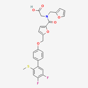 molecular formula C26H21F2NO6S B10830295 2-[[5-[[4-(4,5-difluoro-2-methylsulfanylphenyl)phenoxy]methyl]furan-2-carbonyl]-(furan-2-ylmethyl)amino]acetic acid 