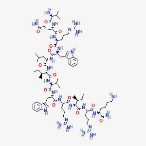 molecular formula C79H130N26O13 B10830443 (2S)-2-[[(2S)-2-amino-3-methylbutanoyl]amino]-N-[(2S)-5-(diaminomethylideneamino)-1-[[(2S)-1-[[(2S)-1-[[(2S,3S)-1-[[(2S)-1-[[(2S)-1-[[(2S)-5-(diaminomethylideneamino)-1-[[(2S,3S)-1-[[(2S)-5-(diaminomethylideneamino)-1-[[(2S)-1,6-diamino-1-oxohexan-2-yl]amino]-1-oxopentan-2-yl]amino]-3-methyl-1-oxopentan-2-yl]amino]-1-oxopentan-2-yl]amino]-3-(1H-indol-3-yl)-1-oxopropan-2-yl]amino]-3-methyl-1-oxobutan-2-yl]amino]-3-methyl-1-oxopentan-2-yl]amino]-4-methyl-1-oxopentan-2-yl]amino]-3-(1H-indol-3-yl)-1-oxopropan-2-yl]amino]-1-oxopentan-2-yl]pentanediamide 