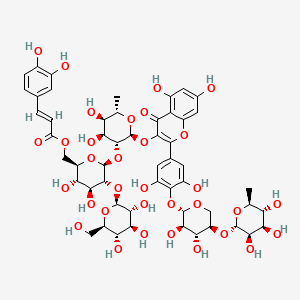 molecular formula C53H64O33 B10830730 [(2R,3S,4S,5R,6S)-6-[(2S,3R,4S,5R,6S)-2-[2-[4-[(2S,3R,4R,5R)-3,4-dihydroxy-5-[(2S,3R,4R,5R,6S)-3,4,5-trihydroxy-6-methyloxan-2-yl]oxyoxan-2-yl]oxy-3,5-dihydroxyphenyl]-5,7-dihydroxy-4-oxochromen-3-yl]oxy-4,5-dihydroxy-6-methyloxan-3-yl]oxy-3,4-dihydroxy-5-[(2S,3R,4S,5S,6R)-3,4,5-trihydroxy-6-(hydroxymethyl)oxan-2-yl]oxyoxan-2-yl]methyl (E)-3-(3,4-dihydroxyphenyl)prop-2-enoate 