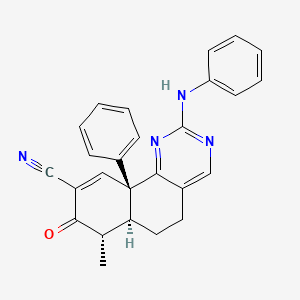 molecular formula C26H22N4O B10830776 (6aS,7S,10aR)-2-anilino-7-methyl-8-oxo-10a-phenyl-5,6,6a,7-tetrahydrobenzo[h]quinazoline-9-carbonitrile 