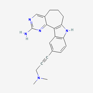 molecular formula C20H21N5 B10830885 16-[3-(dimethylamino)prop-1-ynyl]-3,5,12-triazatetracyclo[9.7.0.02,7.013,18]octadeca-1(11),2,4,6,13(18),14,16-heptaen-4-amine 