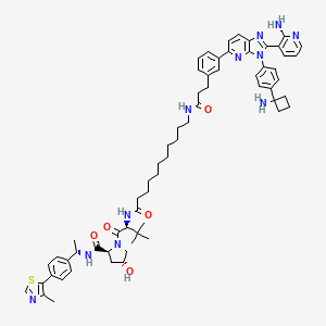 molecular formula C64H79N11O5S B10830973 (2S,4R)-1-[(2S)-2-[11-[3-[3-[3-[4-(1-aminocyclobutyl)phenyl]-2-(2-aminopyridin-3-yl)imidazo[4,5-b]pyridin-5-yl]phenyl]propanoylamino]undecanoylamino]-3,3-dimethylbutanoyl]-4-hydroxy-N-[(1S)-1-[4-(4-methyl-1,3-thiazol-5-yl)phenyl]ethyl]pyrrolidine-2-carboxamide 