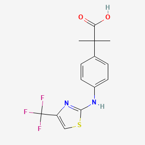 molecular formula C14H13F3N2O2S B10831006 2-Methyl-2-[4-[[4-(trifluoromethyl)-1,3-thiazol-2-yl]amino]phenyl]propanoic acid 