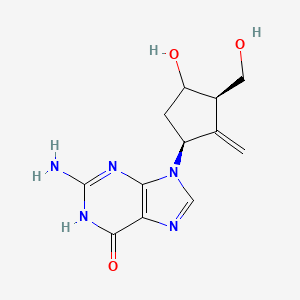 molecular formula C12H15N5O3 B10831258 2-amino-9-[(1S,3R)-4-hydroxy-3-(hydroxymethyl)-2-methylidenecyclopentyl]-1H-purin-6-one 