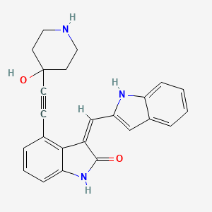 molecular formula C24H21N3O2 B10831308 (3Z)-4-[2-(4-hydroxypiperidin-4-yl)ethynyl]-3-(1H-indol-2-ylmethylidene)-1H-indol-2-one 