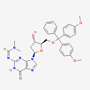 molecular formula C34H36N6O6 B10831343 N'-[9-[(2R,4S,5R)-5-[[bis(4-methoxyphenyl)-phenylmethoxy]methyl]-4-hydroxyoxolan-2-yl]-6-oxo-1H-purin-2-yl]-N,N-dimethylmethanimidamide 