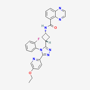 molecular formula C28H24FN7O2 B10831408 N-[3-[5-(5-ethoxypyridin-2-yl)-4-(2-fluorophenyl)-1,2,4-triazol-3-yl]cyclobutyl]quinoxaline-5-carboxamide 