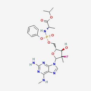 molecular formula C24H33FN7O7P B10831414 Propan-2-yl (2S)-2-[[[(2R,3R,4R)-5-[2-amino-6-(methylamino)purin-9-yl]-4-fluoro-3-hydroxy-4-methyloxolan-2-yl]methoxy-phenoxyphosphoryl]amino]propanoate 