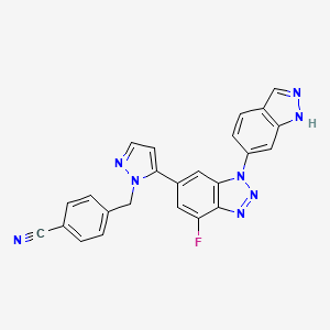 molecular formula C24H15FN8 B10831422 4-[[5-[7-fluoro-3-(1H-indazol-6-yl)benzotriazol-5-yl]pyrazol-1-yl]methyl]benzonitrile 