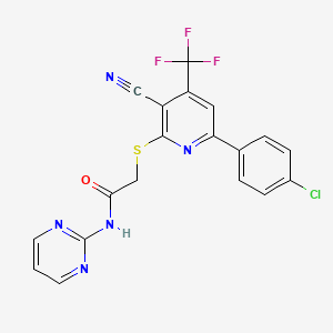 2-[6-(4-chlorophenyl)-3-cyano-4-(trifluoromethyl)pyridin-2-yl]sulfanyl-N-pyrimidin-2-ylacetamide