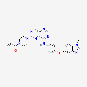 molecular formula C28H27N9O2 B10831610 1-[4-[4-[3-Methyl-4-(1-methylbenzimidazol-5-yl)oxyanilino]pyrimido[5,4-d]pyrimidin-6-yl]piperazin-1-yl]prop-2-en-1-one 