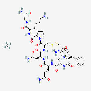 molecular formula C47H69N13O11S2 B10831778 (2S)-N-[(2S)-6-amino-1-[(2-amino-2-oxoethyl)amino]-1-oxohexan-2-yl]-1-[(4R,7S,10S,13S,16S,19R)-19-amino-7-(2-amino-2-oxoethyl)-10-(3-amino-3-oxopropyl)-13,16-dibenzyl-6,9,12,15,18-pentaoxo-1,2-dithia-5,8,11,14,17-pentazacycloicosane-4-carbonyl]pyrrolidine-2-carboxamide;methane 