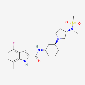 molecular formula C22H31FN4O3S B10831913 4-fluoro-7-methyl-N-[(1R,3S)-3-[(3S)-3-[methyl(methylsulfonyl)amino]pyrrolidin-1-yl]cyclohexyl]-1H-indole-2-carboxamide 