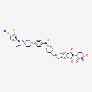 molecular formula C44H46ClN7O5 B10832046 2-chloro-4-[(3S)-8-[4-[4-[[2-(2,6-dioxopiperidin-3-yl)-1,3-dioxo-5,7-dihydropyrrolo[3,4-f]isoindol-6-yl]methyl]piperidine-1-carbonyl]phenyl]-3-methyl-2,8-diazaspiro[4.5]decan-2-yl]benzonitrile CAS No. 2632305-36-1