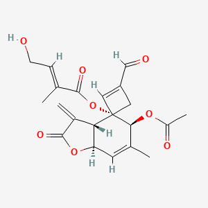 molecular formula C22H26O8 B10832119 [(3aR,4R,6E,9R,10Z,11aR)-9-acetyloxy-6-formyl-10-methyl-3-methylidene-2-oxo-3a,4,5,8,9,11a-hexahydrocyclodeca[b]furan-4-yl] (E)-4-hydroxy-2-methylbut-2-enoate 