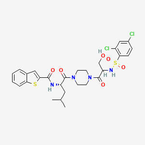 N-[(1S)-1-[[4-[(2S)-2-[[(2,4-dichlorophenyl)sulfonyl]amino]-3-hydroxy-1-oxopropyl]-1-piperazinyl]carbonyl]-3-methylbutyl]benzo[b]thiophene-2-carboxamide; N-((S)-1-(4-((S)-2-(2,4-Dichlorophenylsulfonamido)-3-hydroxypropanoyl)piperazin-1-yl)-4-methyl-1-oxopentan-2-yl)benzo[b]thiophene-2-carboxamide