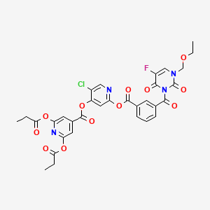 molecular formula C32H26ClFN4O12 B10832155 4-Pyridinecarboxylic acid, 2,6-bis(1-oxopropoxy)-, 5-chloro-2-((3-((3-(ethoxymethyl)-5-fluoro-3,6-dihydro-2,6-dioxo-1(2H)-pyrimidinyl)carbonyl)benzoyl)oxy)-4-pyridinyl ester CAS No. 1296177-16-6