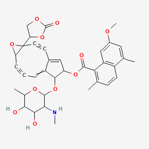 molecular formula C36H35NO11 B10832304 [11-[4,5-Dihydroxy-6-methyl-3-(methylamino)oxan-2-yl]oxy-4-(2-oxo-1,3-dioxolan-4-yl)-5-oxatricyclo[8.3.0.04,6]trideca-1(13),9-dien-2,7-diyn-12-yl] 7-methoxy-2,5-dimethylnaphthalene-1-carboxylate CAS No. 123760-07-6