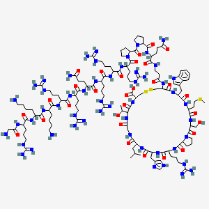 molecular formula C127H215N53O30S3 B10832392 H-Gly-DL-Arg-DL-Lys-DL-Lys-DL-Arg-DL-Arg-DL-Gln-DL-Arg-DL-Arg-DL-Arg-DL-Pro-DL-Pro-DL-Gln-bAla-DL-Cys(1)-DL-Trp-DL-Met-DL-Ser-DL-Pro-DL-Arg-DL-His-DL-Leu-Gly-DL-xiThr-DL-Cys(1)-OH 